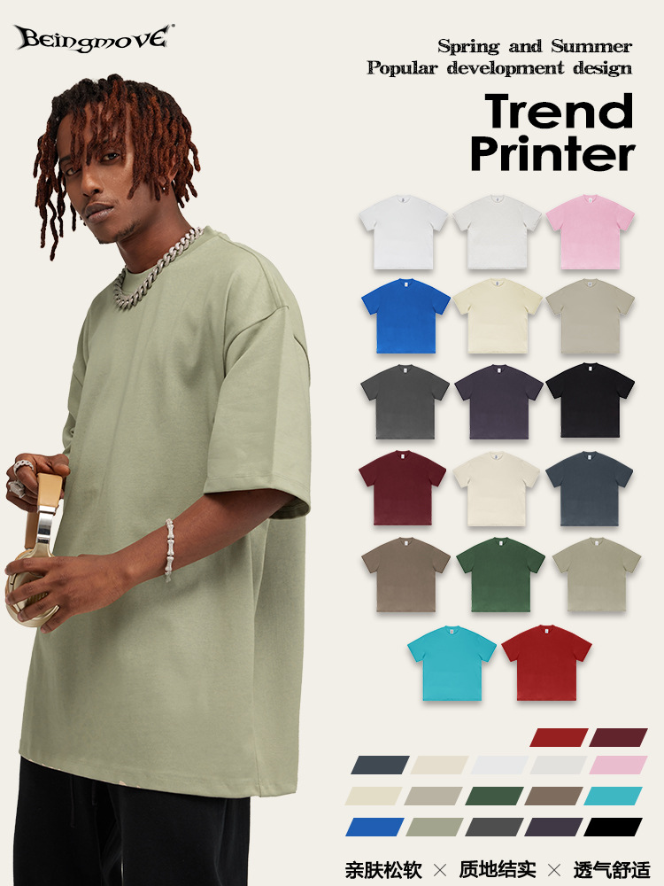 2025 Bajia 425g camiseta de algodón pesada y suelta juvenil de manga corta marca de moda de verano camiseta de manga corta para hombres y mujeres