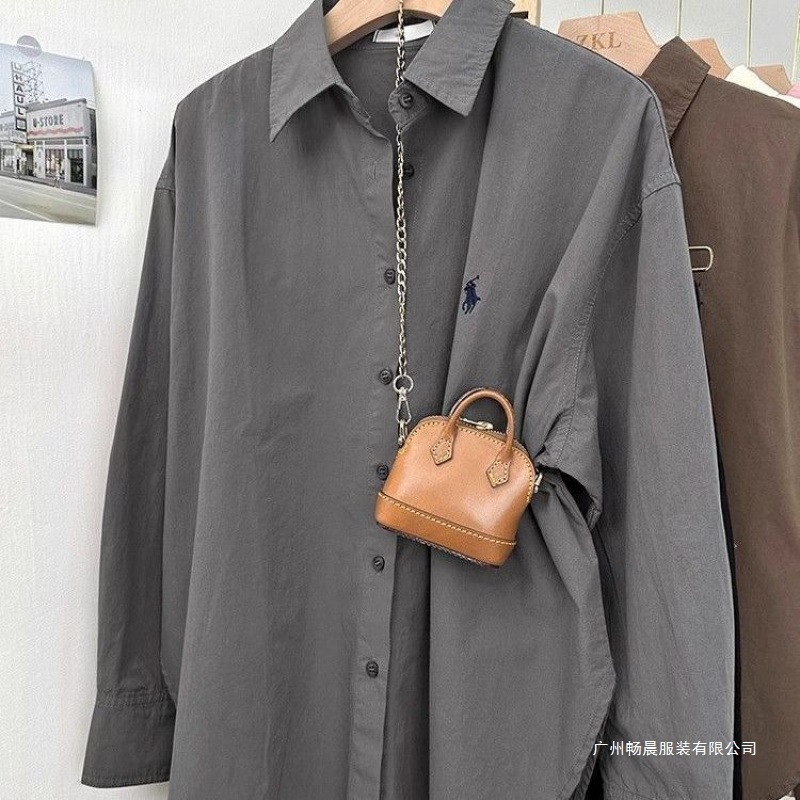 小马刺绣衬衫女宽松韩系简约高级设计感通勤衬衣时尚休闲长袖上衣