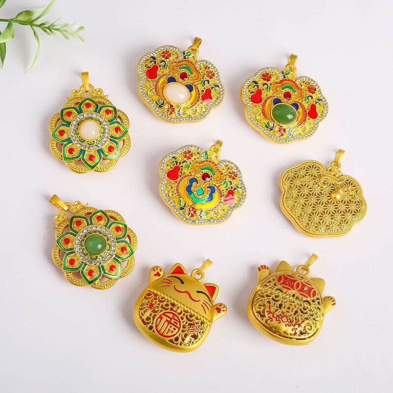 Ancient-Style Imitation Jade Eight-Treasures Lucky Lotus Fortune Cat Pendant DIY Sweater Chain Necklace Jewelry Accessories Chinese Style Pendant Ancient-Style Imitation Jade Eight-Treasures Lucky Lotus Fortune Cat Pendant DIY Sweater Chain Necklace Jewelry Accessories Chinese Style Pendant