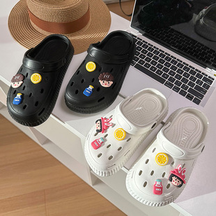 Thick Sole Hole Slippers Wholesale Women's Korean Style Fashionable Outdoor Beach Slippers Half Slippers Dual-Use Sandals Cartoon Shoes
