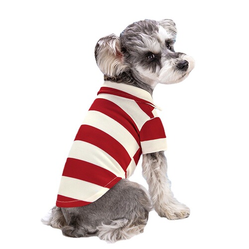  New Pet Dog Spring and Summer Polo Shirt with Stripe Quilted Collar Elastic T-Shirt Cat Striped Clothing