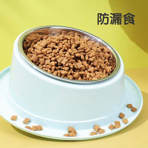 Tilted hat-shaped cat bowl wholesale ins style stainless steel neck protector anti-tip plastic feeding bowl water bowl cat basin