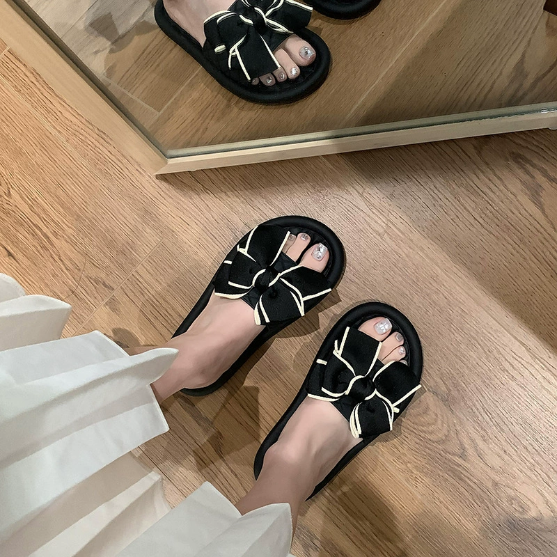 Тапочки с бантом, женские новые универсальные модные сандалии для дома и улицы, сказочные пляжные туфли в сказочном стиле, 2024