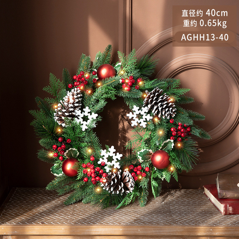 Cruz-frontera nueva guirnalda de Navidad puerta colgante 40CM Navidad PE mezclado hoja copo de nieve decoración guirnalda colgante decoración escena diseño