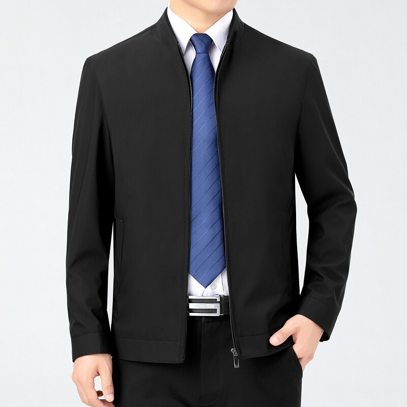 Wholesale high-end middle-aged dad men's business jacket stand collar thin executive leader mulberry silk short men's jacket