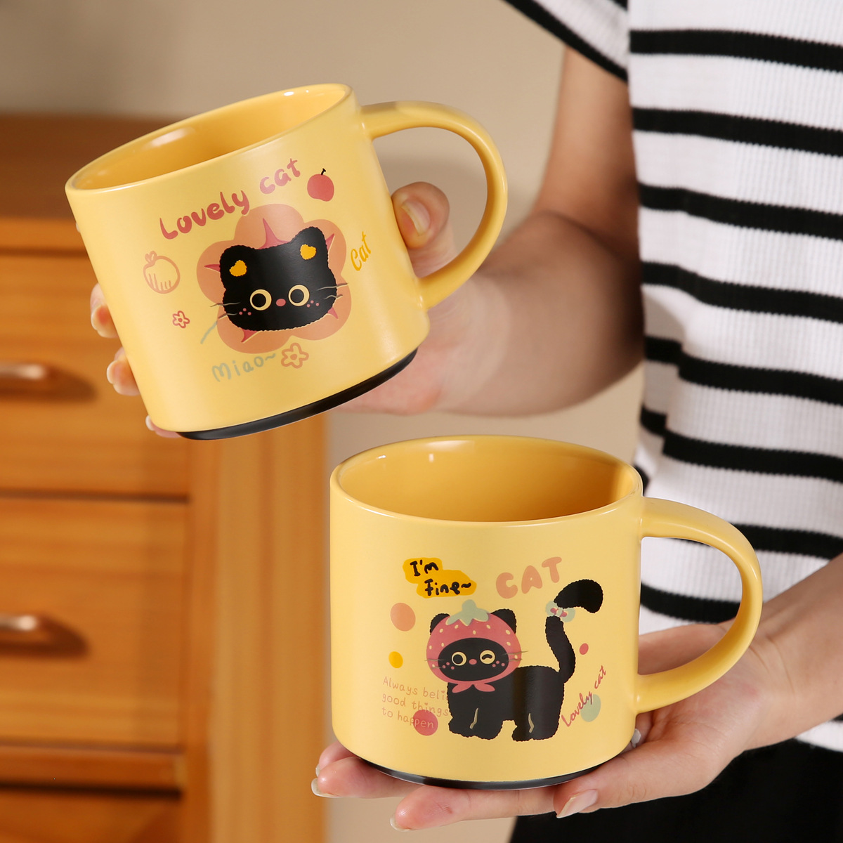 Cute caricatura gato taza de cerámica de alto valor, taza de agua, taza de leche, taza de desayuno, taza de regalo al por mayor image 3
