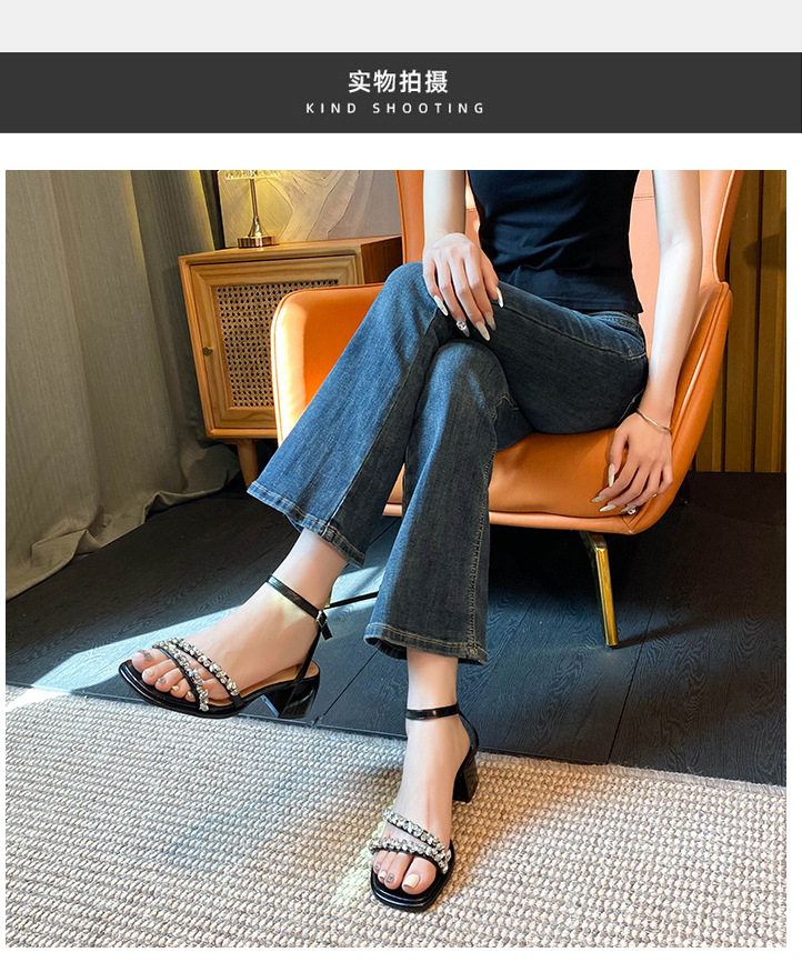 Sandal nữ gót thô 5 cm hở mũi đính đá kiểu Pháp — Màu bạc, Màu mơ, Màu đen chi tiết 15