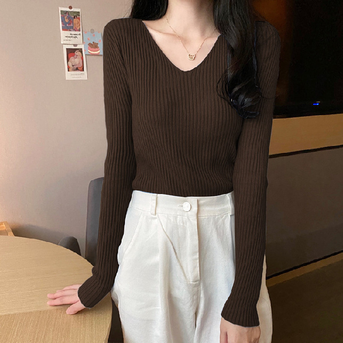 毛衣女2025秋冬新款百搭修身v领打底针织衫洋气内搭长袖紧身上衣|undefined