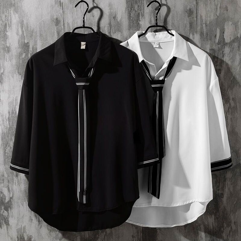 Men's Trendy Korean-Style Shirt, Stylish Student Versatile Seven-Quarter Sleeve Summer Fashion Loose-Fitting Couple Shirt Men's Trendy Korean-Style Shirt, Stylish Student Versatile Seven-Quarter Sleeve Summer Fashion Loose-Fitting Couple Shirt