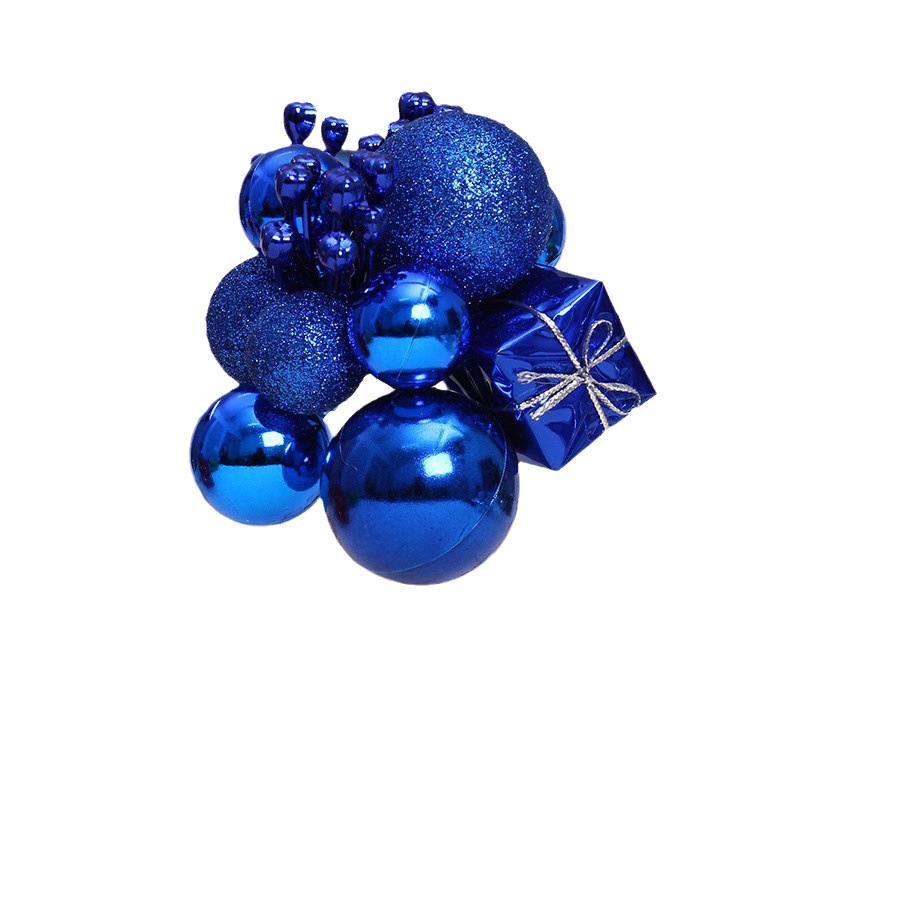 Arreglo de ramas navideñas de plástico dorado con brillantina de 20 cm, conjunto de bolas navideñas, decoración de frutas, adornos colgantes de piñas, venta al por mayor.