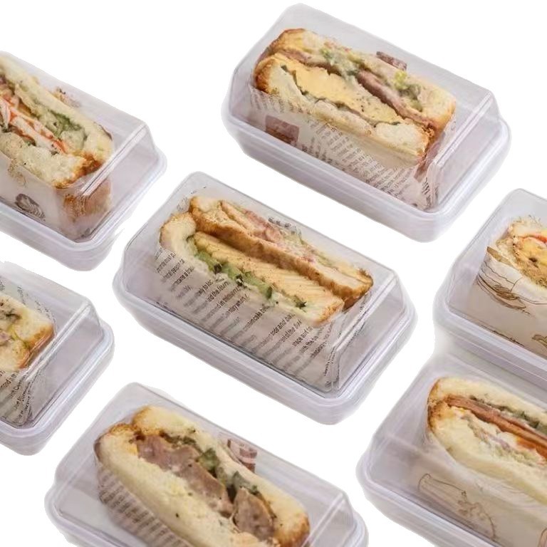 Caja de embalaje de sándwiches con medio paquete de dulces sándwiches, caja de pan desechable, caja de embalaje de bento para hornear