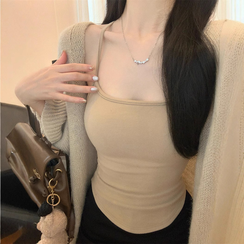 786# Velvet Warm Vest Sling Autumn and Winter Inner Wearing Outer Wearing Small Top Women's Slim Fit with Chest Pad Cross Backless