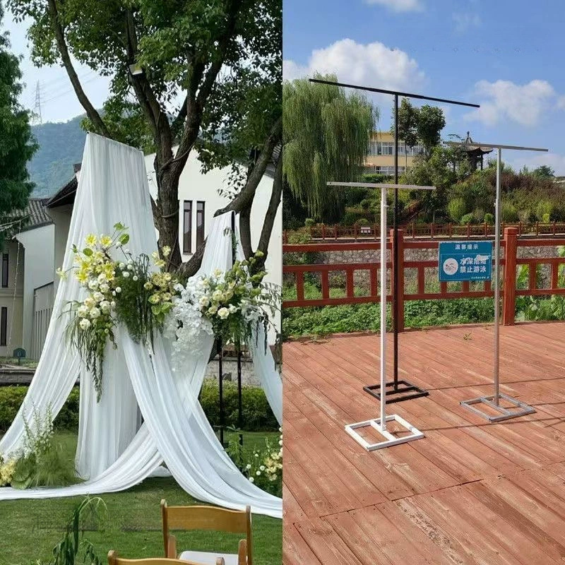 Новый свадебный фон из кованого железа с телескопической стойкой, декоративная арка и кронштейн из шифона, молочного шелка и тюля для газона