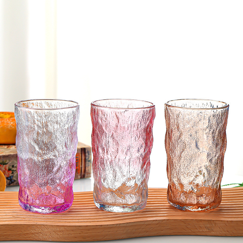 Taza de glaciar de vidrio simple taza de agua casera taza de jugo de cerveza transparente taza colorida taza de té de frutas