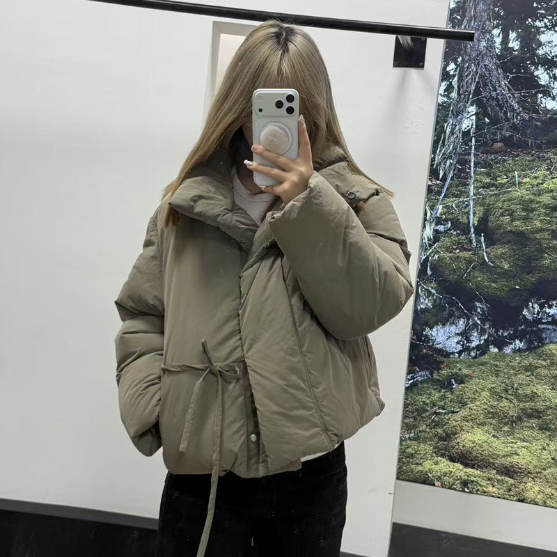 思琪女装2512/11 蓬松保暖系带立领夹棉休闲面包棉服外套