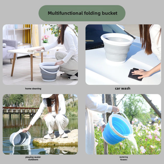 Portable Foldable Bucket Car with Lid Household Cleaning Military Training Research Car Washing Outdoor Water Fishing