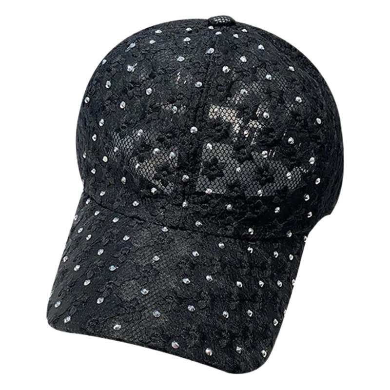 Primavera y verano versátil encaje floral tapa enarbolada Estilo coreano de las mujeres de moda estrellado caliente rhinestone gorra de béisbol protección solar sombrero para el sol