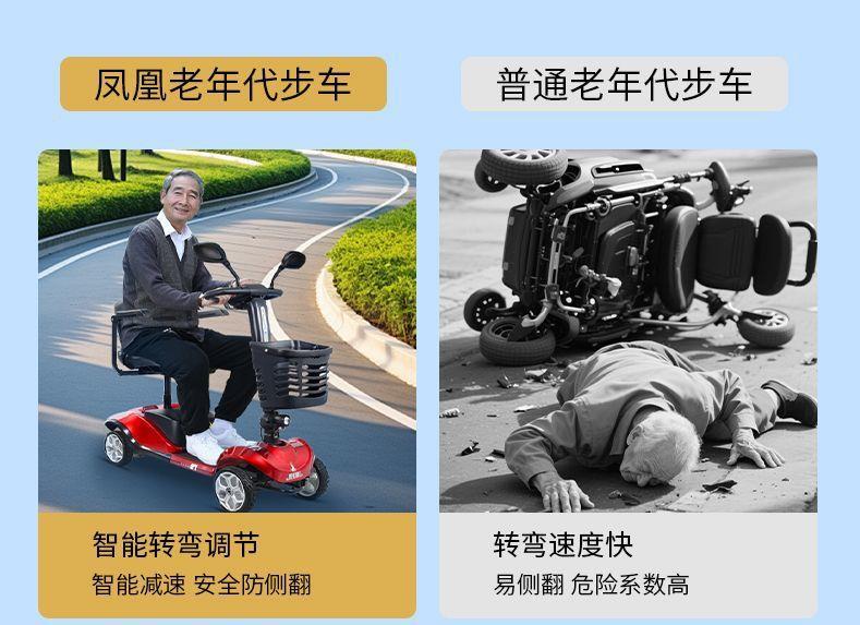 Elderly Mobility Scooter, Four-Wheeled Electric Household Small Double-Seater Scooter for the Elderly and Disabled, Four-Wheeled Folding Power-Assisted Vehicle
