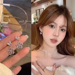 超闪锆石蝴蝶花朵耳钉女小众设计感高级轻奢满钻耳环清新甜美耳饰