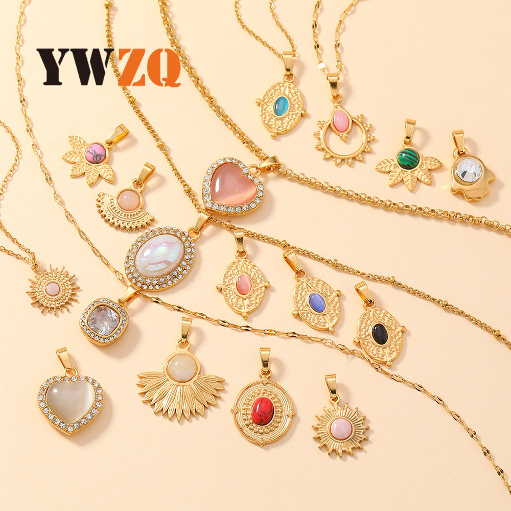 Colgante único, fundición de acero inoxidable, joyería de lujo ligera, amor, ovalado, gemas de colores, diamantes completos, accesorios de collar de bricolaje