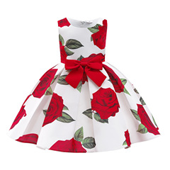 Little Girls' Dresses Exports Girls' Outfit Red Backless Blouse Dress Printed Princess Dress Children's Performance Formal Dress Children's Skirt