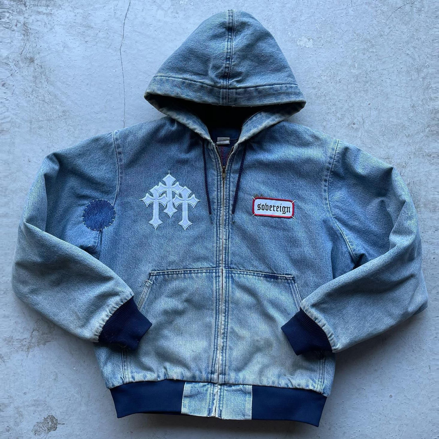 Chrome Hearts Denim Hooded Jacket Sovereign Cross Blue