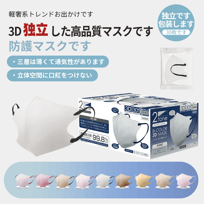秋季薄款3d立体口罩独立装透气盒装乐天挂耳式三层过滤率95%