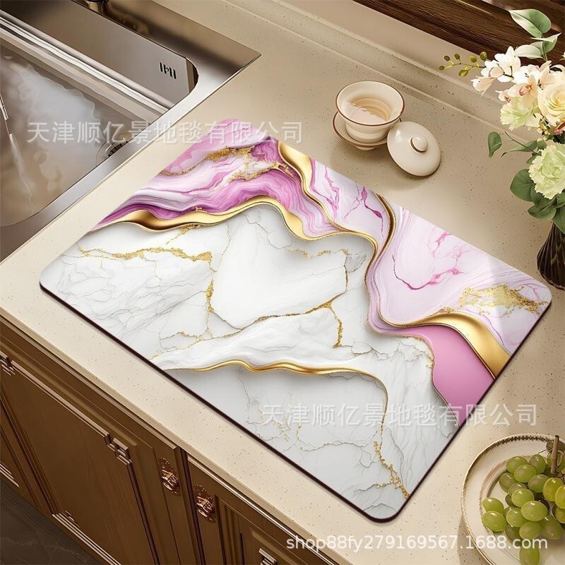 珪藻泥大理石紋台面水切りマット洗面台テーブルカウンター吸水マット食器乾燥マット断熱|undefined