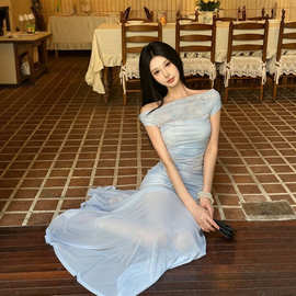 【原版面料】长裙连衣裙女装夏季海边度假风收腰包臀裙