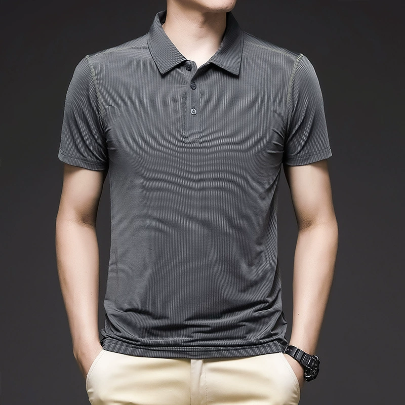 Летняя тонкая рубашка поло для мужчин бизнес-повседневная футболка с короткими рукавами высокого класса ледяной шелк дышащая рубашка POLO для мужчин