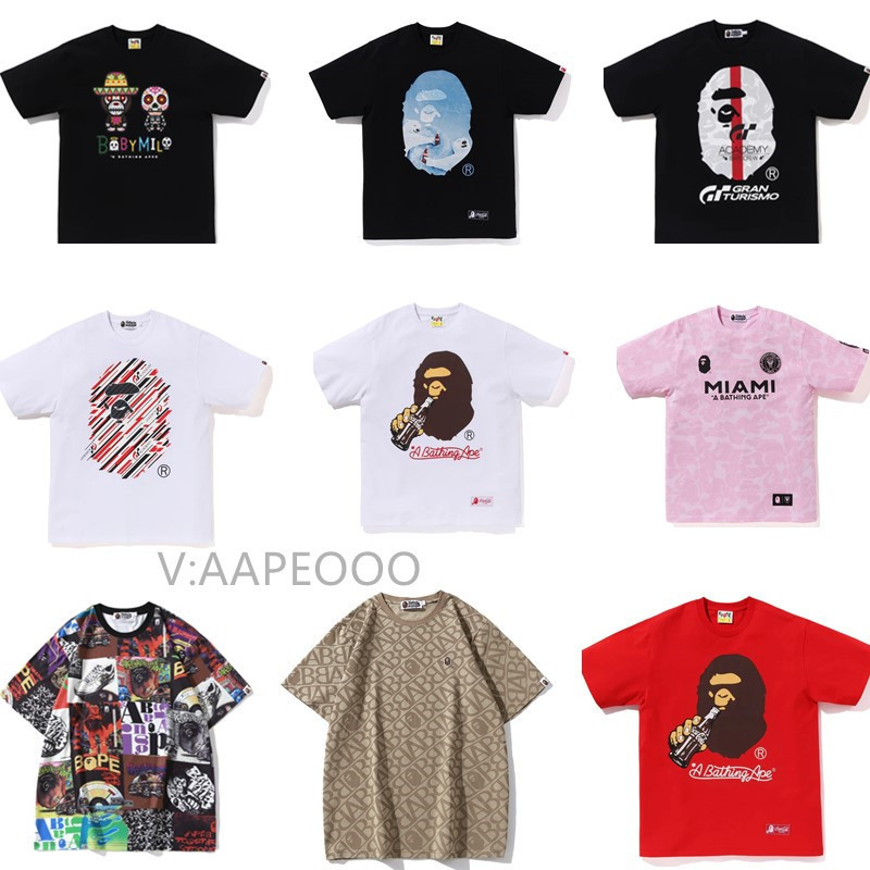 Fashionable Brand Bape Miami Short-Sleeved Coca-Cola Polar Bear T-Shirt Ape Print Male Miami Racing Cartoon