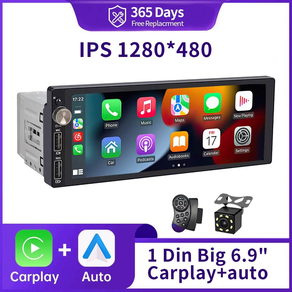 IPS 6.9-дюймовый 1Din Carplay Android автомобильная радиоприемник мультимедиа видео MP5 плеер