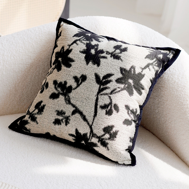 Cojín de estilo francés retro floral funda de almohada moderna simple blanco y negro almohada americana sala de estar sofá cojín estilo Chanel
