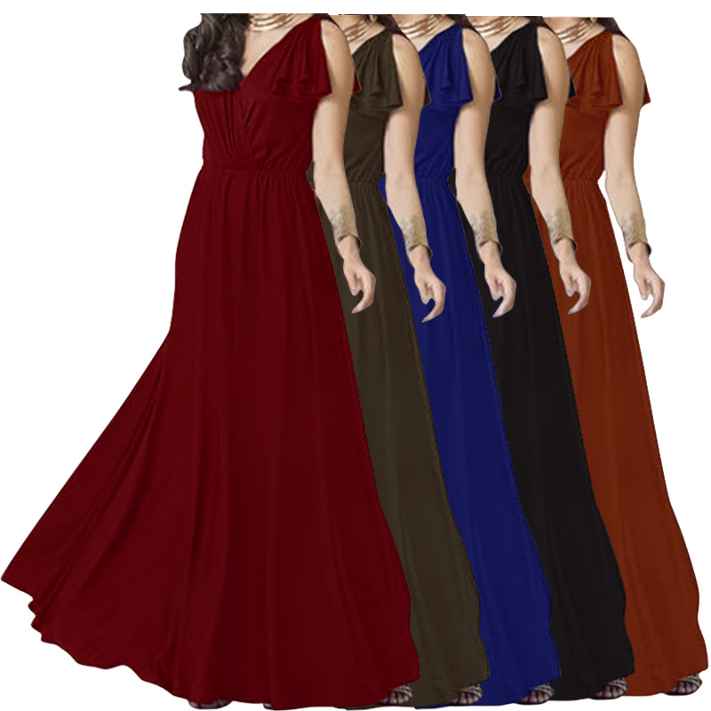 24 Spring and Autumn Hot-Selling European and American Summer Evening Dresses Amazon Sleeveless Waist-Cinching Long Dress Independent Store Wish in Stock