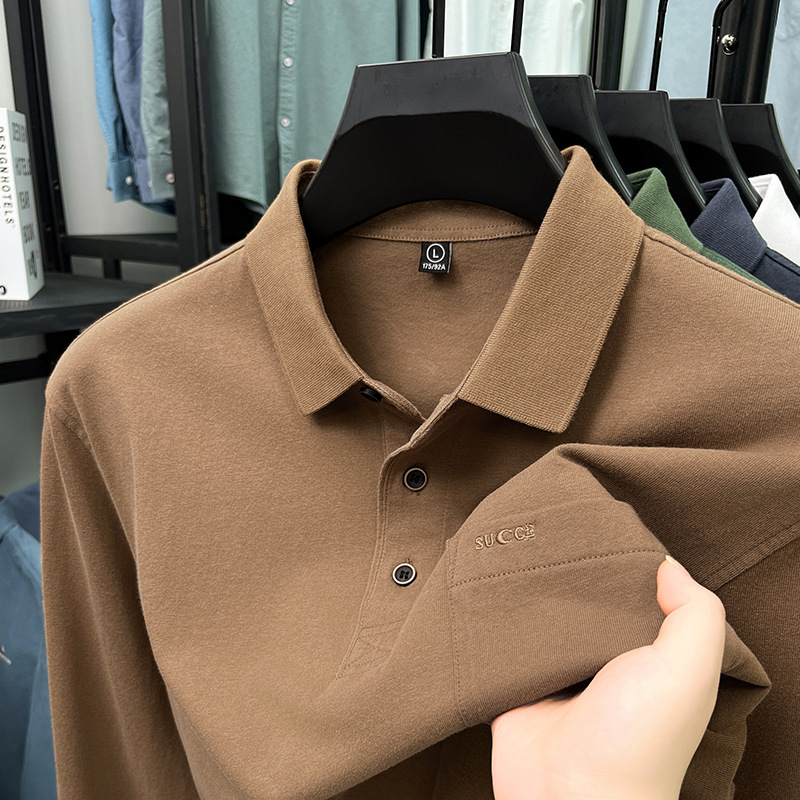 Brand 100% Cotton Washed Cotton T-Shirt with Real Pockets, High-End Men's Pure Cotton Long-Sleeve Polo Shirt with Collar and Sweat-Absorbing Properties Brand 100% Cotton Washed Cotton T-Shirt with Real Pockets, High-End Men's Pure Cotton Long-Sleeve Polo Shirt with Collar and Sweat-Absorbing Properties