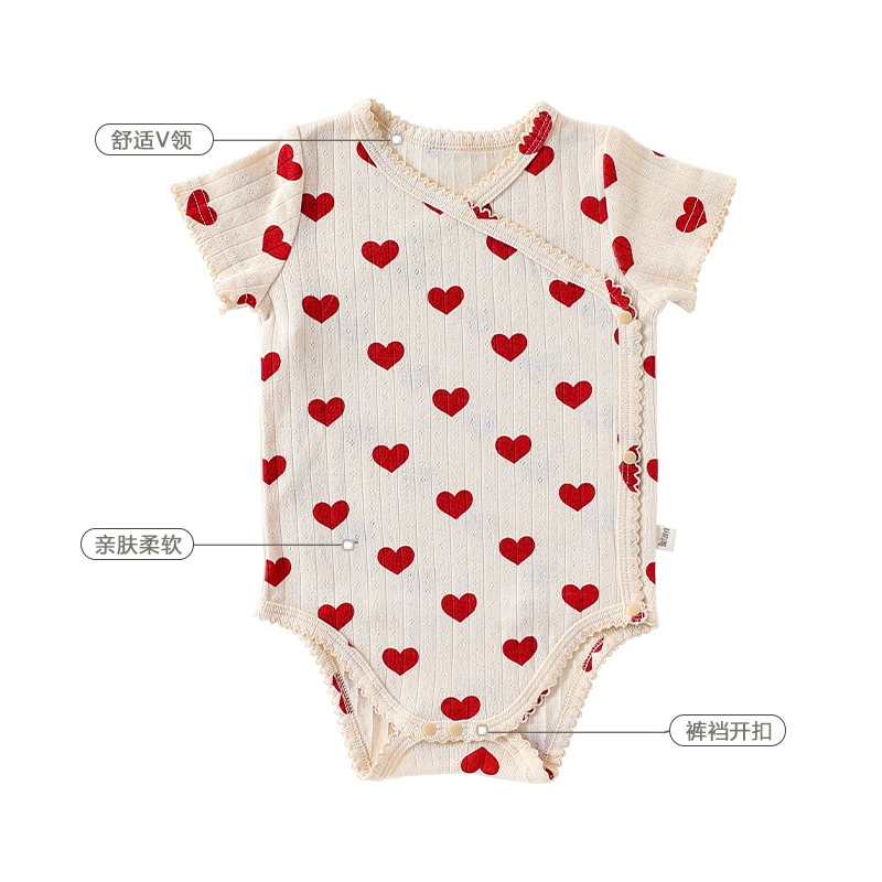 Children's Cotton Romper Unisex, Umbilical Bandage or Heart/Bow Print, Sizes 66–90 cm
