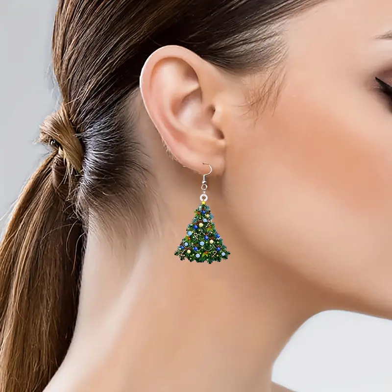 1 Pair Quantity Holiday, Christmas, Banquet, Festival Occasion Arylic Material Christmas Festival 1 Pair Retro Christmas Tree Colorful Tree Arylic Unisex Drop Earrings Earrings