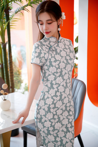 Lace Floral Retro Chinese Dresses Qipao Cheongsam For women side buckle improved cheongsam young host Singers Chinese style Wedding Evening Prom Party dress