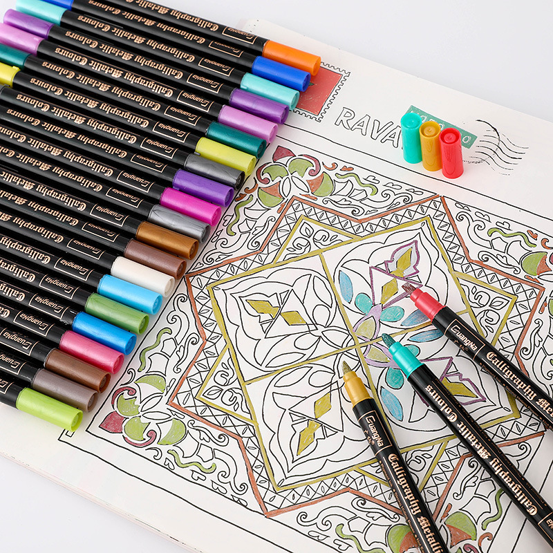24 colors Guangna 6552 double-head metallic paint pen blade wide marker pen water-based metal pen erasable art