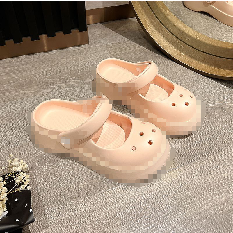 Mary Jane zapatos de agujero de fondo grueso de las mujeres antideslizante zapatillas de estilo Chanel estilo occidental de las mujeres del dedo del pie cerrado sandalias de las mujeres al aire libre