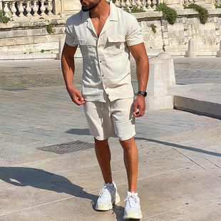 (Cross-border trading), set, trousers, shirt, European style, with short sleeve