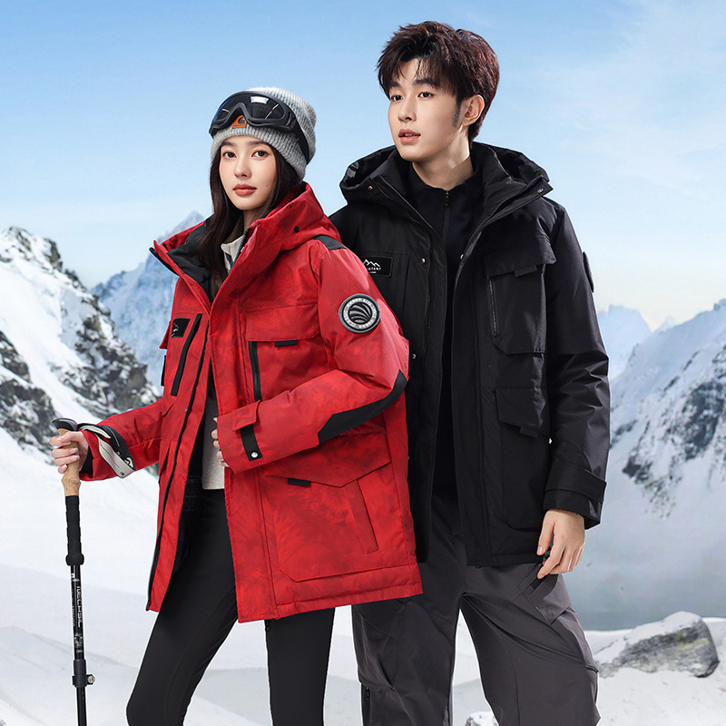 White Duck down Warm Workwear Jacket 2025 Winter Men and Women Couple Same Brand down Jacket Women's Large Fur Collar Jacket