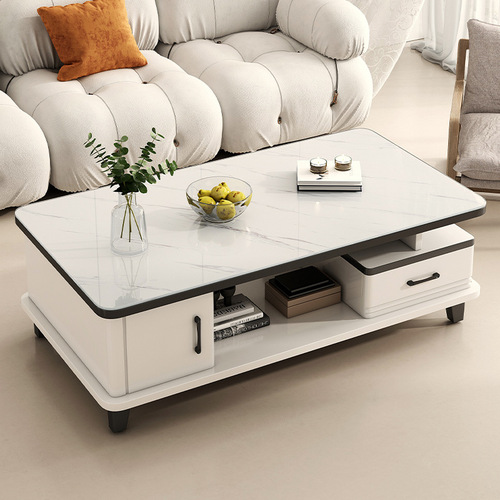 Luxury Coffee Table Home Small Apartment Storage Table Living Room TV Cabinet Combination Modern Glass Top Storage Tea Table 