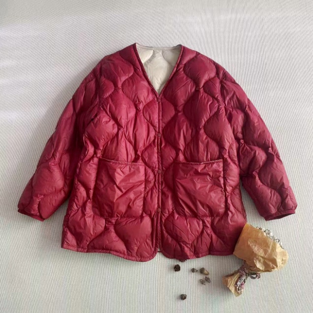 ! Japanese Mori Style Mb Brand V-Neck Gourd Pattern Quilted Lightweight Warm Women's Clothing