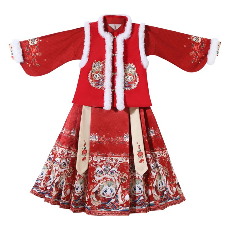 Детское Новогоднее платье Платье для горничной Платье в китайском стиле Тан Толстая флисовая подкладка Новогодняя одежда Костюм Зима