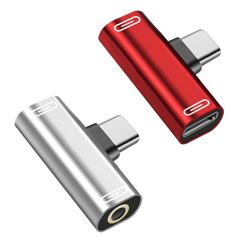 Two-in-one Type-C adapter is suitable for Huawei Xiaomi mobile phone headset adapter to listen to songs charging converter