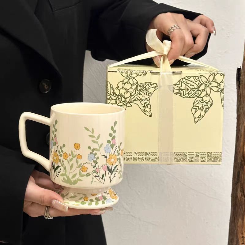 Vintage Floral Ceramic Mug Large Capacity Coffee Cup For Home_voghion.com