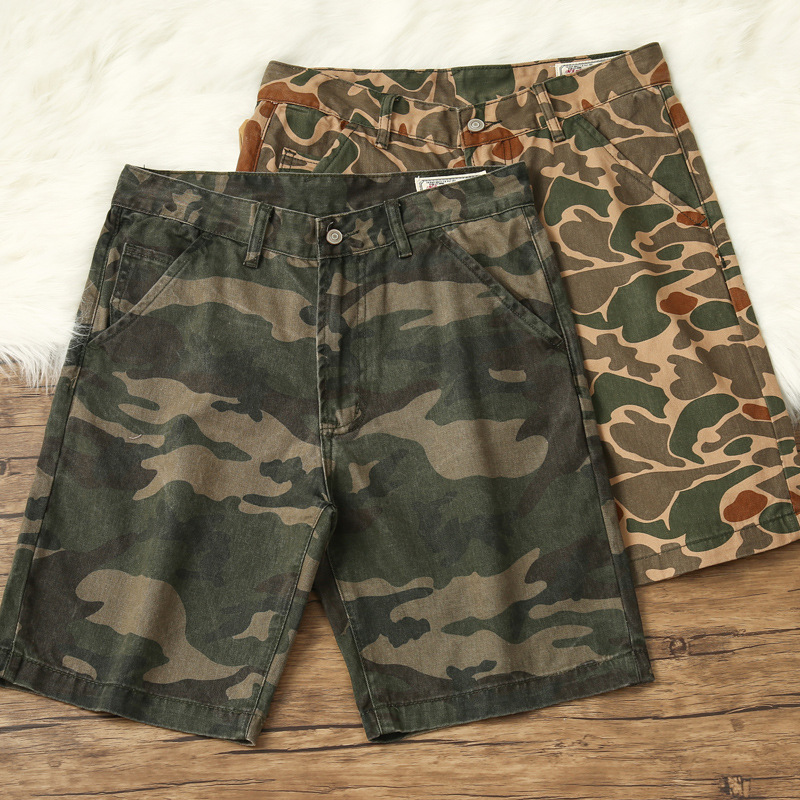 American retro European and American style men's camouflage five-point pants, summer American casual slim fit cargo shorts, men's trendy style.