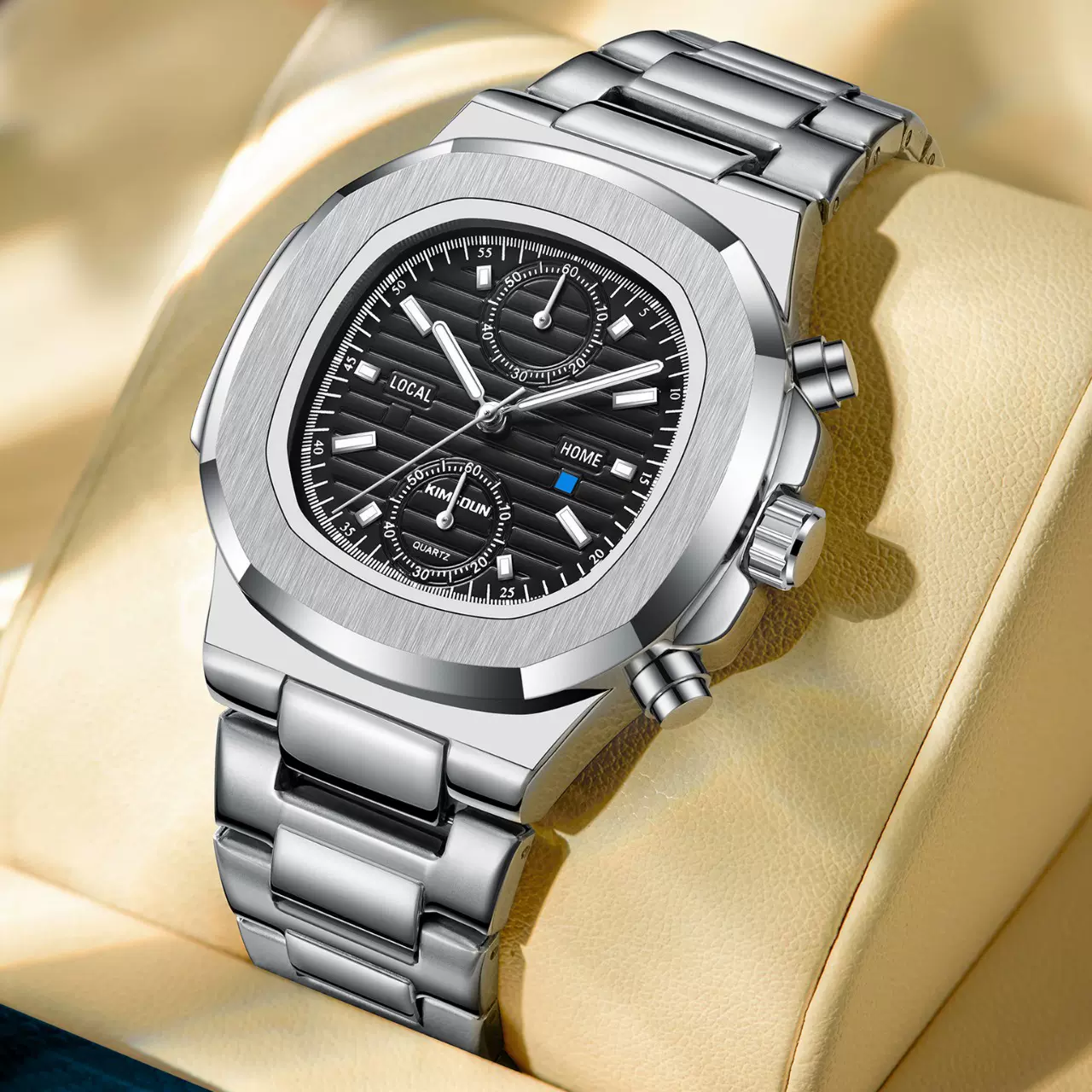 新款金诗顿品牌鹦鹉螺腕表跨境男士手表防水多功能石英表商务男表