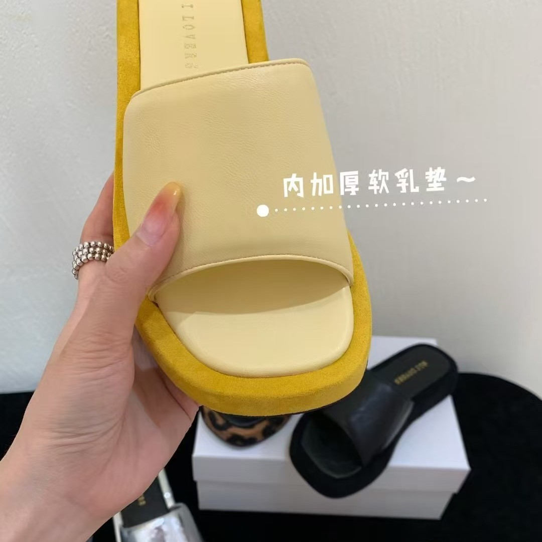 Casual solid color fashionable mule square toe open toe platform